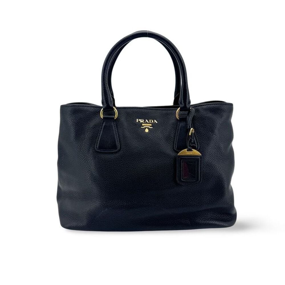 Prada Convertible Top Handle Satchel Vitello Daino Black Calfskin Handbag